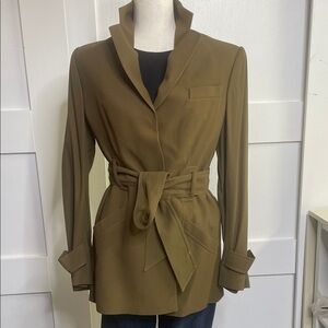 Richard Tyler Couture Olive Belted Coat - Med